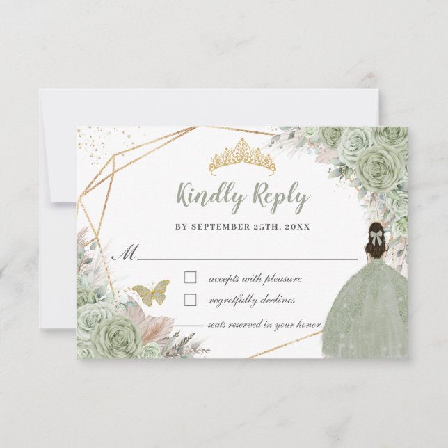 Cartons Réponse Boho Pampas Grass Sage Vert Floral Quinceañera (Devant)