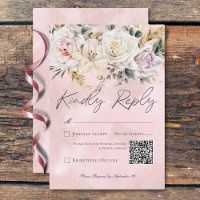 Boho Pampas & Roses Rose Mariage QR Code