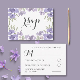 Cartons Réponse Boho Purple Aquarelle Florale Mariage