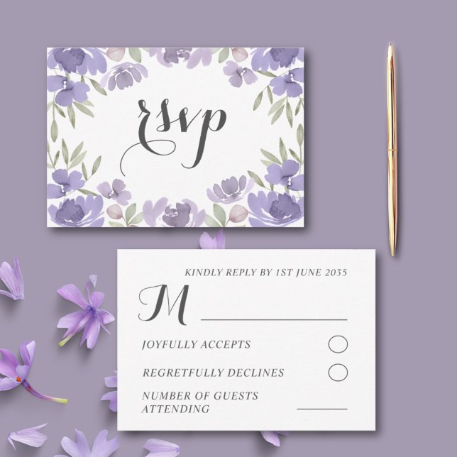 Cartons Réponse Boho Purple Aquarelle Florale Mariage (Créateur téléchargé)