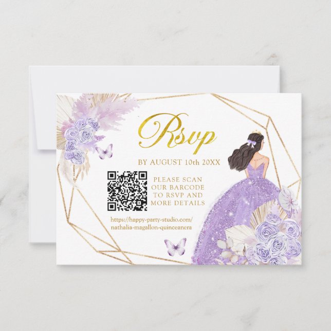 Cartons Réponse Boho Purple Butpe Girl Quinceañera QR (Devant)