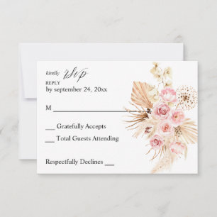 Cartons Réponse Boho rose et beige Floral Pampas Grass no Repas RS
