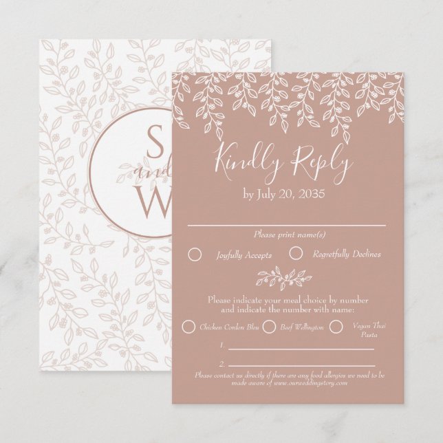 Cartons Réponse Boho rose vif Moderne Mariage botanique élégant (Devant / Derrière)