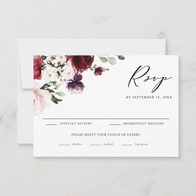 Cartons Réponse Boho rouge et violet Mariage d'aquarelle (Devant)