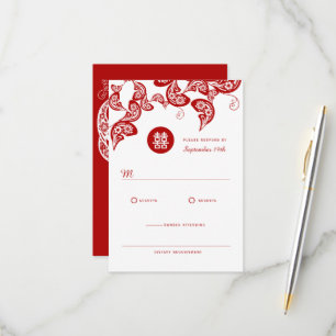 Cartons Réponse Boho rouge Floral Peacock Élégant Mariage chinois