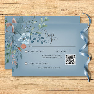 Cartons Réponse Boho Rust & Blue Floral Mariage Bleu QR Code
