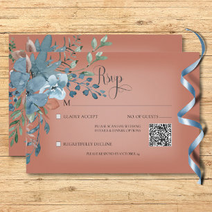 Cartons Réponse Boho Rust & Blue Floral Mariage Rust QR Code