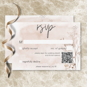 Cartons Réponse Boho Rustic Pampas & Bouquet d'herbe séchée QR Cod