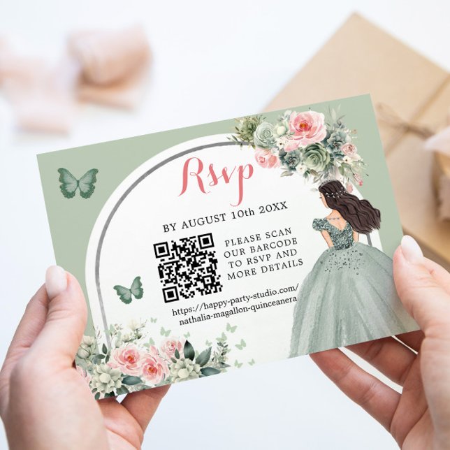 Cartons Réponse Boho Sage Green Princesse Girl 15 Años QR (Créateur téléchargé)