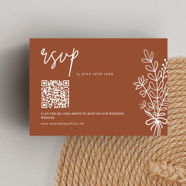 Cartons Réponse Boho Terracotta brûlé Orange Mariage QR Code (Créateur téléchargé)