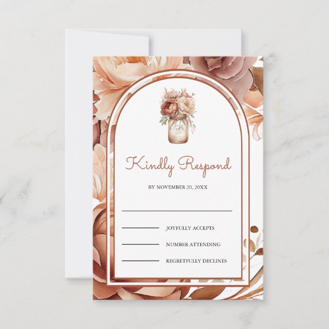 Cartons Réponse Boho Terracotta Floral Mason Jar Wedding (Devant)