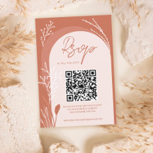 Boho terracotta floral Qr code script arch mariage