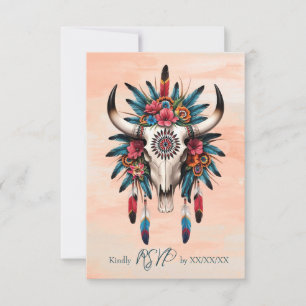 Cartons Réponse Boho Tribal Aquarelle Floral Vache Mariage crâne
