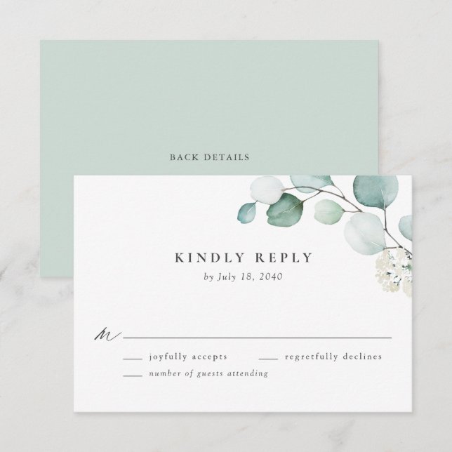 Cartons Réponse Boho Watercolor Eucalyptus Feuille Mariage (Devant / Derrière)