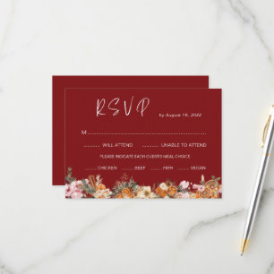 Cartons Réponse Boho Winter Holiday Burgundy Mariage QR Code