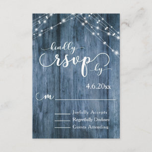 Cartons Réponse Bois bleu rustique, Chaînes lumineuses blanches RS