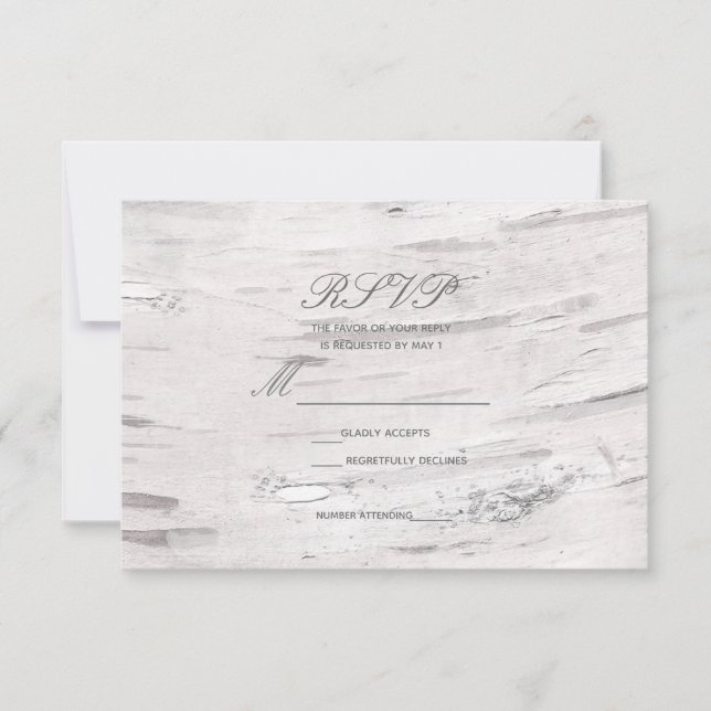 Cartons Réponse Bois de bouleau blanc Mariage campagnard de grange (Devant)