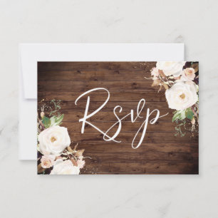 Cartons Réponse Bois rustique Blanc & Blush Floral Élégant Mariage