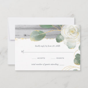 Cartons Réponse Bois rustique Blanc Rose Mariage de verdure or