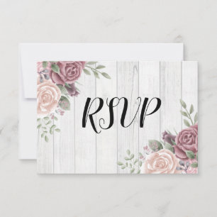 Cartons Réponse Bois rustique Dusty Rose aquarelle Floral