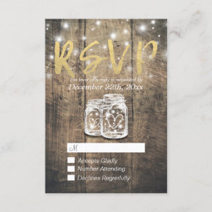 Cartons Réponse Bois rustique & Mason Jar String Lumières Mariage