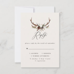 Cartons Réponse Bois rustiques aquarelle mariage floral R.S.V.P