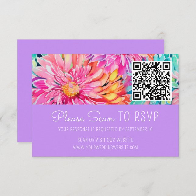 Cartons Réponse Boîtier de code QR couleur Mariage Floral (Devant / Derrière)