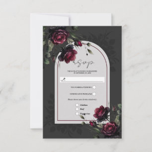 Cartons Réponse Bordeaux Red Roses Shadowy Grey Floral Mariage