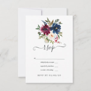 Cartons Réponse Bordo et marine Aquarelle Florale
