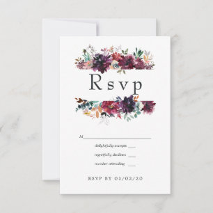 Cartons Réponse Bordo Violet Plum Aquarelle Mariage Floral