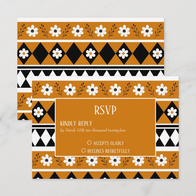 Cartons Réponse Bordure Fleur Diamant Boho Motif Floral (Devant / Derrière)