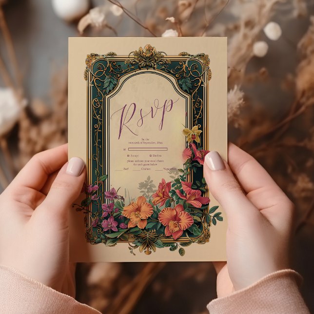 Cartons Réponse Botanique Bliss Fleur sauvage Art Nouveau Mariage (Créateur téléchargé)