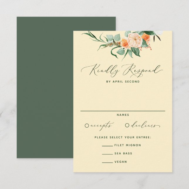 Cartons Réponse Botanique Boho Neutre Verdure Jaune Mariage (Devant / Derrière)