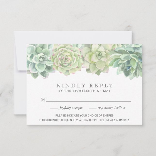 Cartons Réponse Botanique Vert Succulents Meal Choice Mariage (Devant)