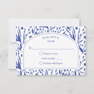 Cartons Réponse Botaniques classiques élégants en Mariage bleu