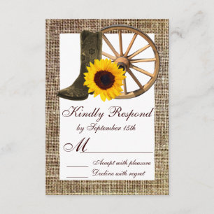 Cartons Réponse Boucles Burlap Cowboy Boots Wagon Wheel Tournesol