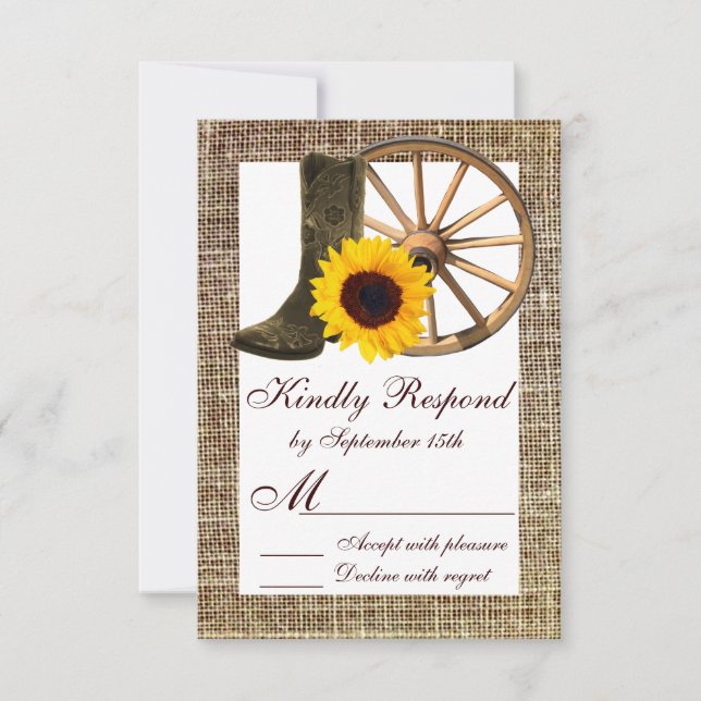 Cartons Réponse Boucles Burlap Cowboy Boots Wagon Wheel Tournesol  (Devant)