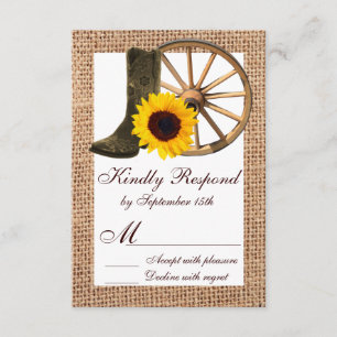 Cartons Réponse Boucles Burlap Cowboy Boots Wagon Wheel Tournesol