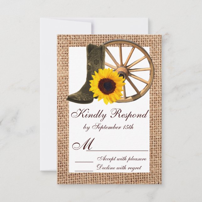 Cartons Réponse Boucles Burlap Cowboy Boots Wagon Wheel Tournesol  (Devant)