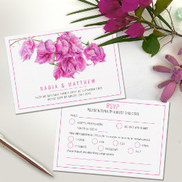 Cartons Réponse Bougainvillea aquarelle rose blanc mariage repas