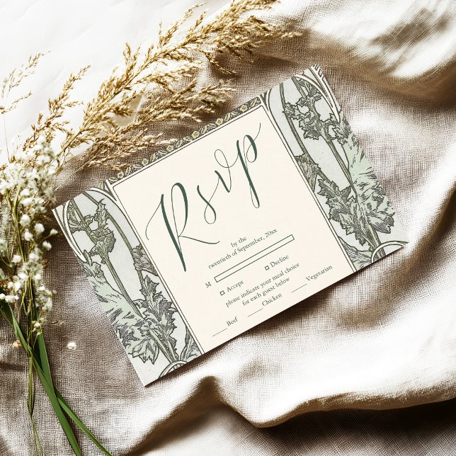 Cartons Réponse Bougainvillea Vert Art Nouveau Mucha Mariage (Créateur téléchargé)