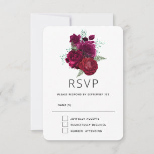 Cartons Réponse Bouquet de fleurs de mariage Rose Magenta Élégant