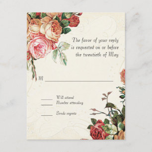 Cartons Réponse Bouquet de rose anglaise, Vintage et feuille de to