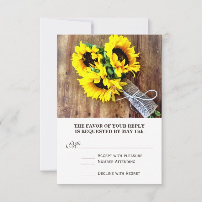 Cartons Réponse Bouquet de tournesol Mariage campagnard rustique R (Devant)
