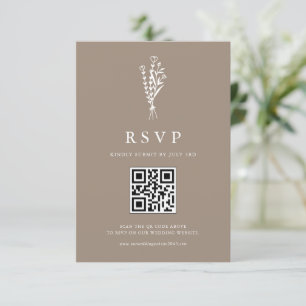 Cartons Réponse Bouquet floral minimaliste Taupe Code QR Mariage