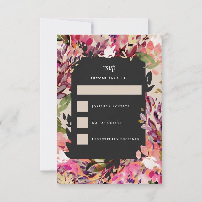 Cartons Réponse Bouquet romantique Hot Pink Black Gold Mariage (Devant)