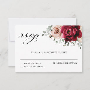 Cartons Réponse Bourgogne Champagne Ivory Mauve Rose Floral Mariag