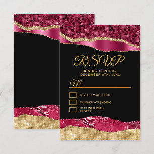 Cartons Réponse Bourgogne et or Glam Larmes Sweet sixteen