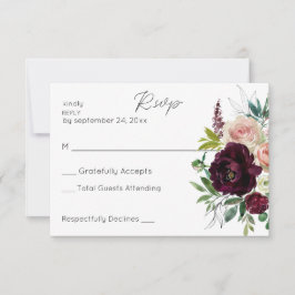 Cartons Réponse Bourgogne et rose clair Blush Floral no Repas