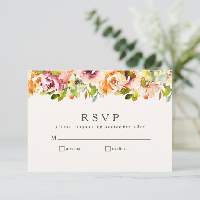 Cartons Réponse Bourgogne Floral Mariage campagnard Rustique Simpl (Debout devant)